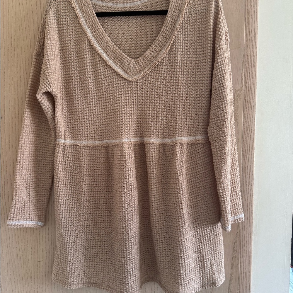 Beige Waffle Knit Tunic Top